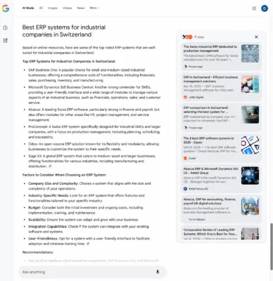 AI Mode Erfahrungen - Suchintention: Kommerziell
